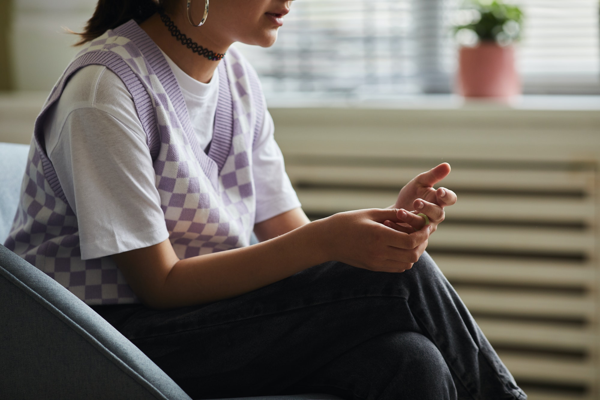 Girl talking during therapy session
